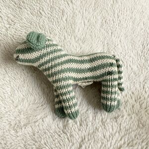 Blabla Bla Bla Knit Green Striped Dog Rattle Baby Toy 6" Plush